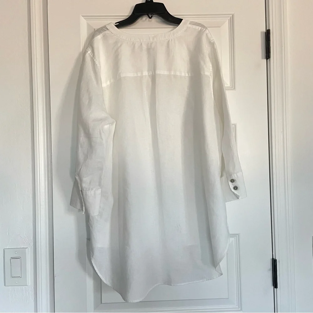 Chico's 100% Linen Classic White Pullover Tunic Blouse Size 14 - Picture 2 of 8